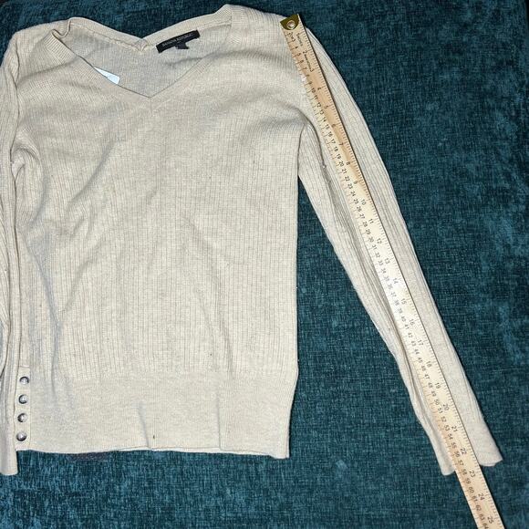 Banana Republic V-Neck Ribbed Pullover Sweater XS Ribbed Knit Tan Wool Blend - Picture 9 of 10